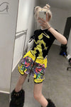 Windowsen "Alien" velvet conjoined short -sleeved PS23OP001 black